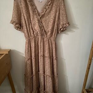 Floral Ruffle Midi Dress in Pink